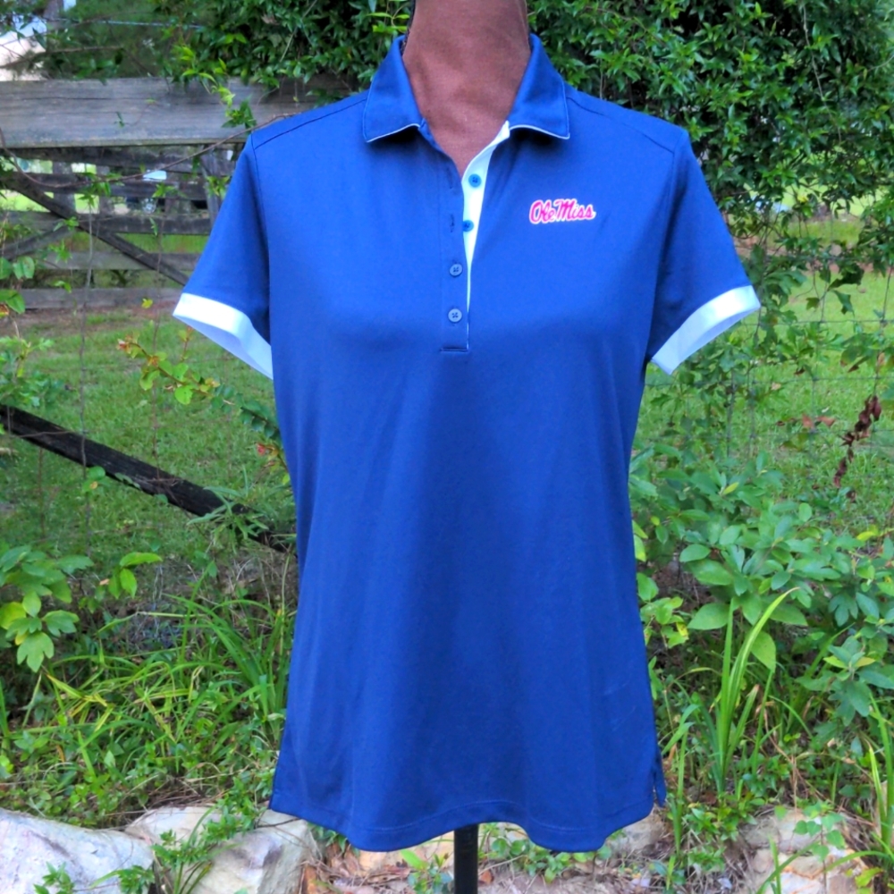 Nike Golf Navy/White Ringer Polo-Styled Short Sleeve Shirt w/ Ole Miss ChestLogo
